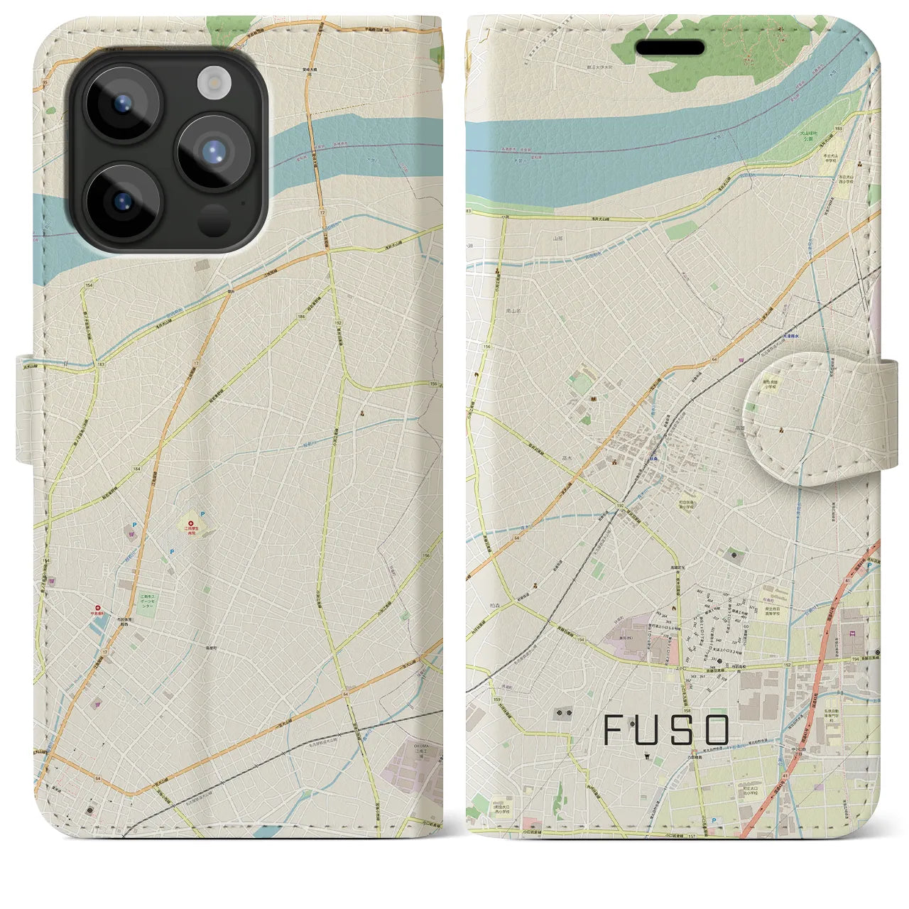 【扶桑】地図柄iPhoneケース（手帳両面タイプ・ナチュラル）iPhone 15 Pro Max 用