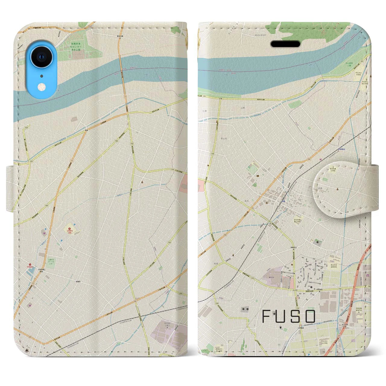 【扶桑】地図柄iPhoneケース（手帳両面タイプ・ナチュラル）iPhone XR 用