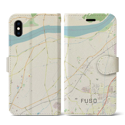 【扶桑（愛知県）】地図柄iPhoneケース（手帳タイプ）ナチュラル・iPhone XS / X 用