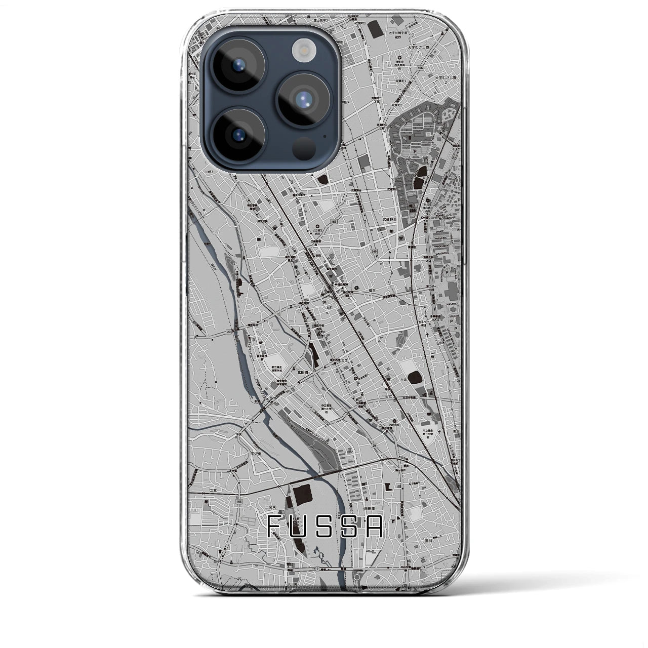 【福生】地図柄iPhoneケース（クリアタイプ・モノトーン）iPhone 15 Pro Max 用