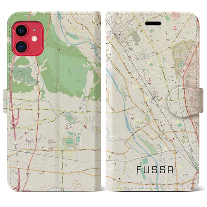 【福生（東京都）】地図柄iPhoneケース（手帳タイプ）ナチュラル・iPhone 11 用