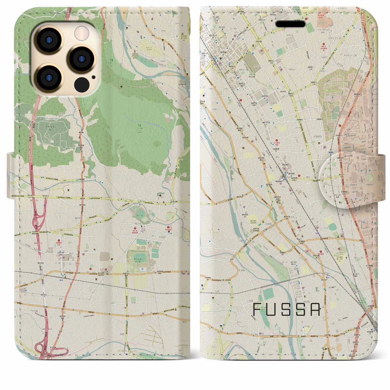 【福生】地図柄iPhoneケース（手帳両面タイプ・ナチュラル）iPhone 12 Pro Max 用
