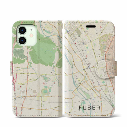 【福生（東京都）】地図柄iPhoneケース（手帳タイプ）ナチュラル・iPhone 12 mini 用