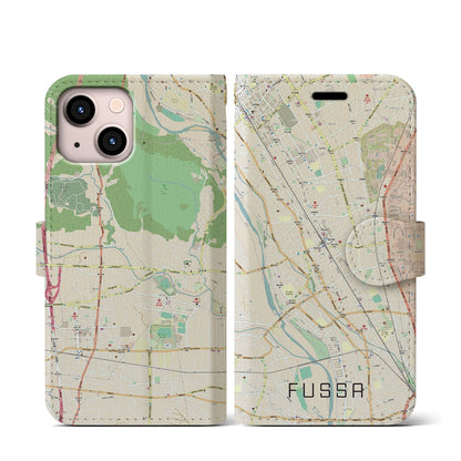 【福生（東京都）】地図柄iPhoneケース（手帳タイプ）ナチュラル・iPhone 13 mini 用