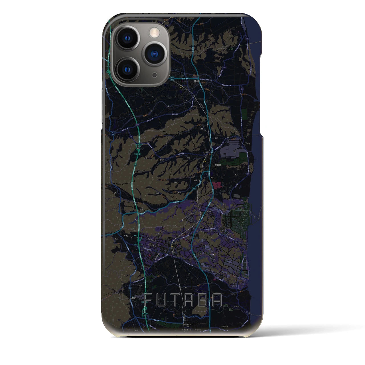 【双葉】地図柄iPhoneケース（バックカバータイプ・ブラック）iPhone 11 Pro Max 用