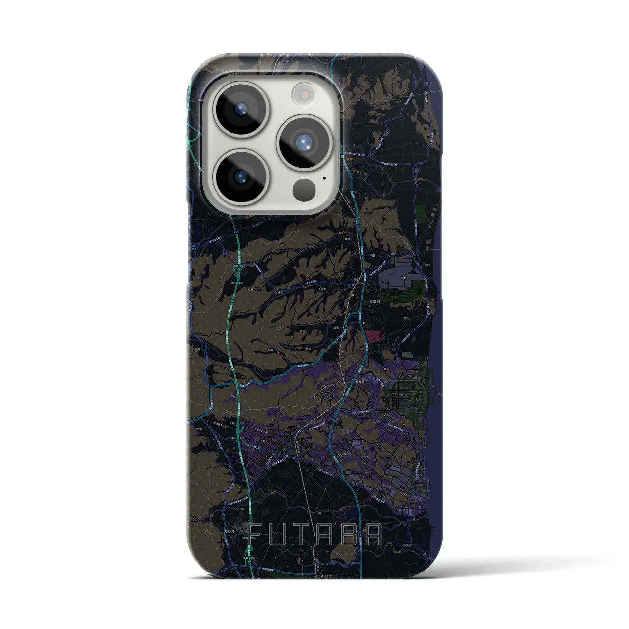 【双葉】地図柄iPhoneケース（バックカバータイプ・ブラック）iPhone 15 Pro 用