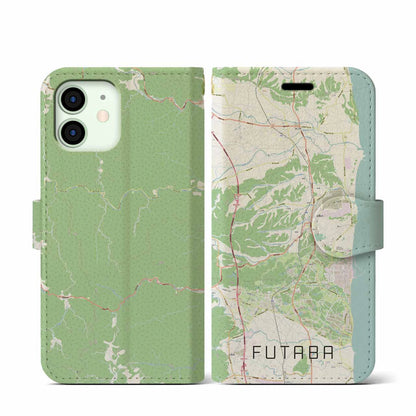 【双葉（福島県）】地図柄iPhoneケース（手帳タイプ）ナチュラル・iPhone 12 mini 用