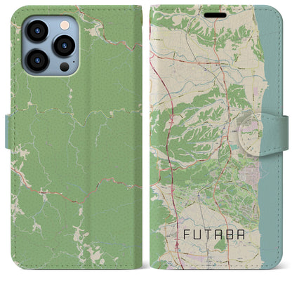 【双葉（福島県）】地図柄iPhoneケース（手帳タイプ）ナチュラル・iPhone 13 Pro Max 用