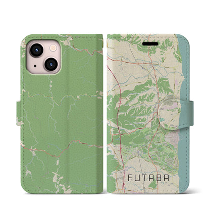 【双葉（福島県）】地図柄iPhoneケース（手帳タイプ）ナチュラル・iPhone 13 mini 用