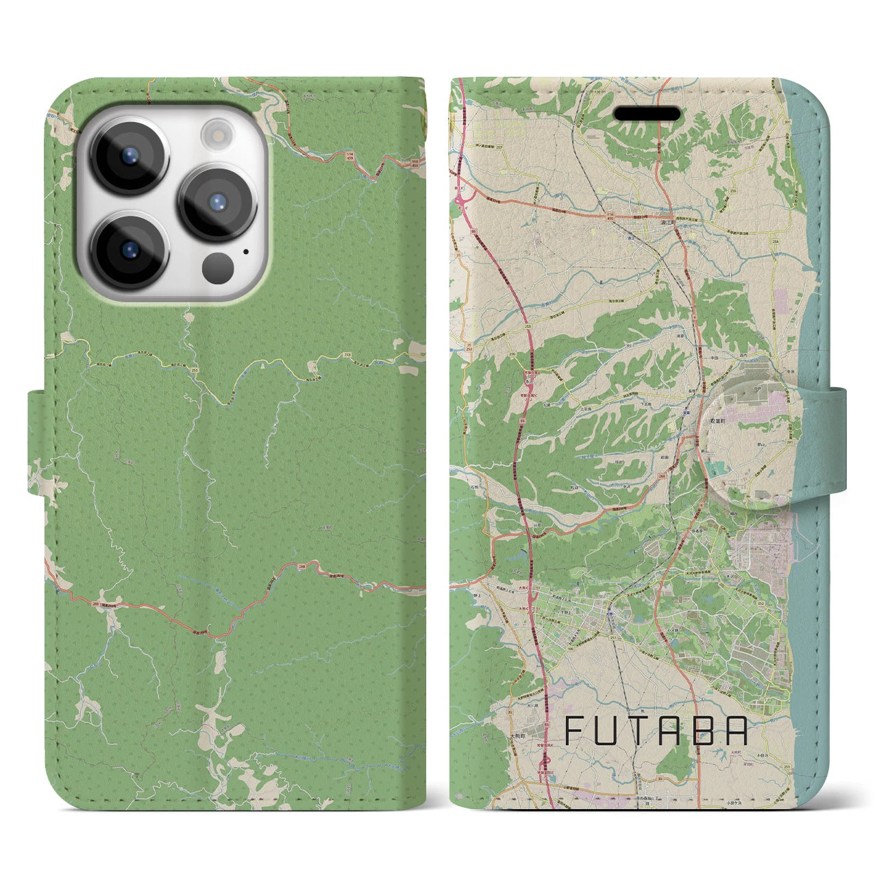 【双葉】地図柄iPhoneケース（手帳両面タイプ・ナチュラル）iPhone 14 Pro 用