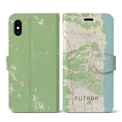 【双葉（福島県）】地図柄iPhoneケース（手帳タイプ）ナチュラル・iPhone XS / X 用