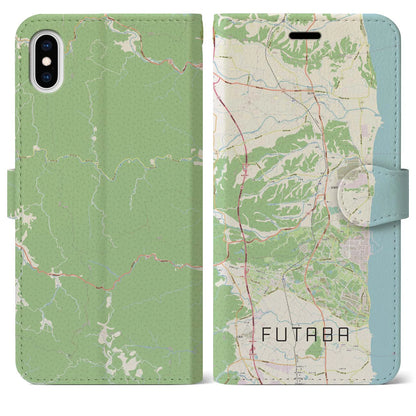 【双葉（福島県）】地図柄iPhoneケース（手帳タイプ）ナチュラル・iPhone XS Max 用
