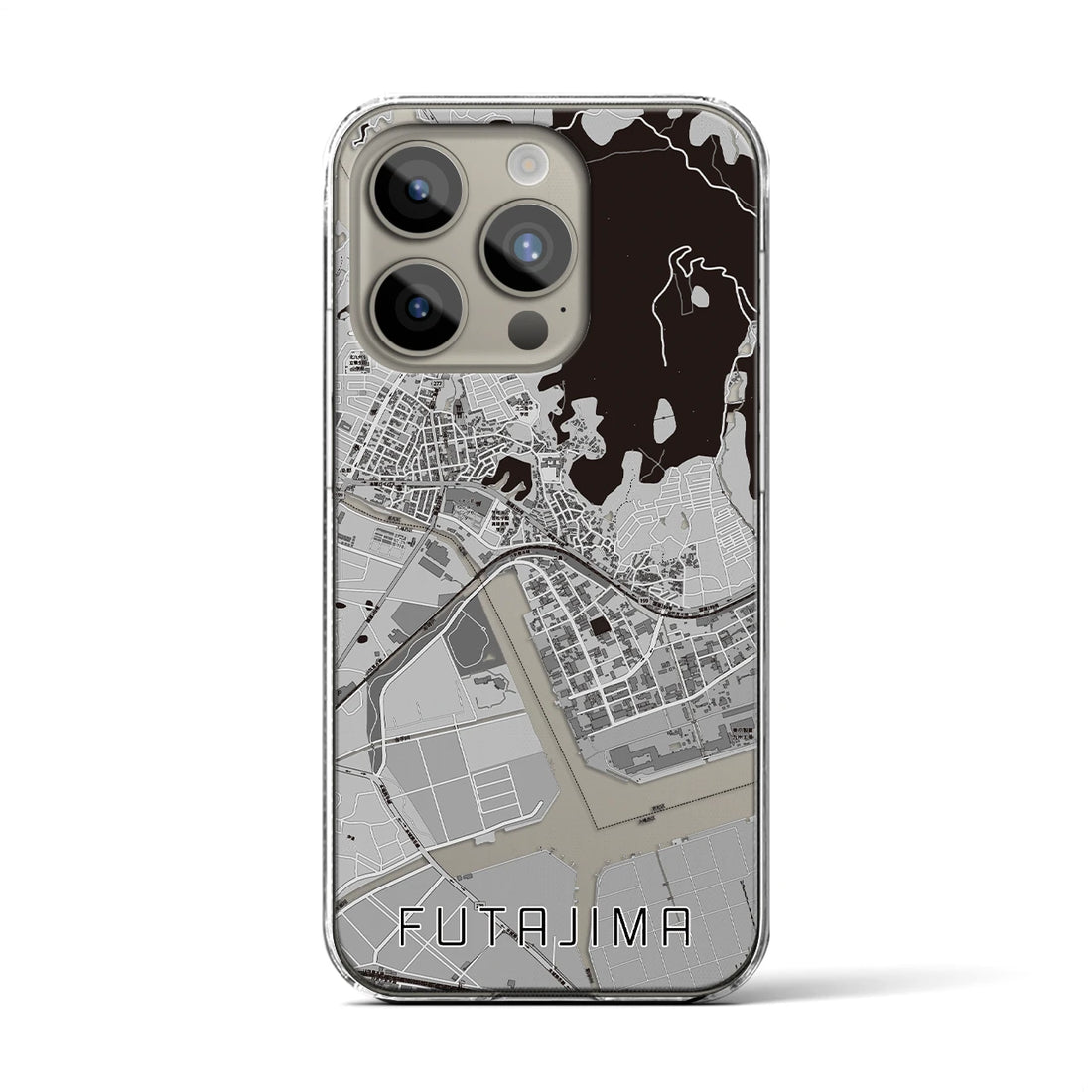 【二島】地図柄iPhoneケース（クリアタイプ・モノトーン）iPhone 15 Pro 用