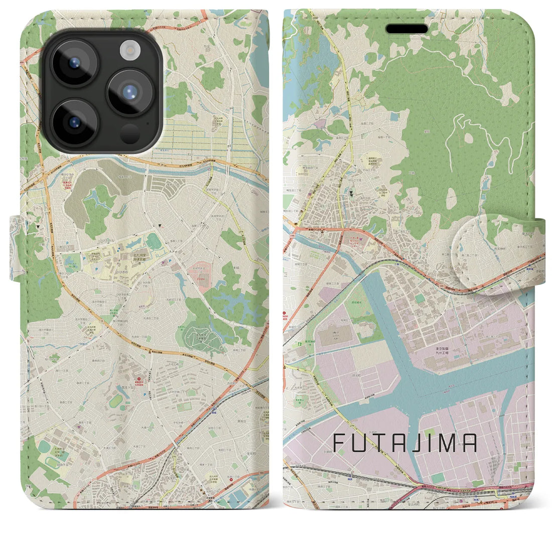 【二島】地図柄iPhoneケース（手帳両面タイプ・ナチュラル）iPhone 15 Pro Max 用