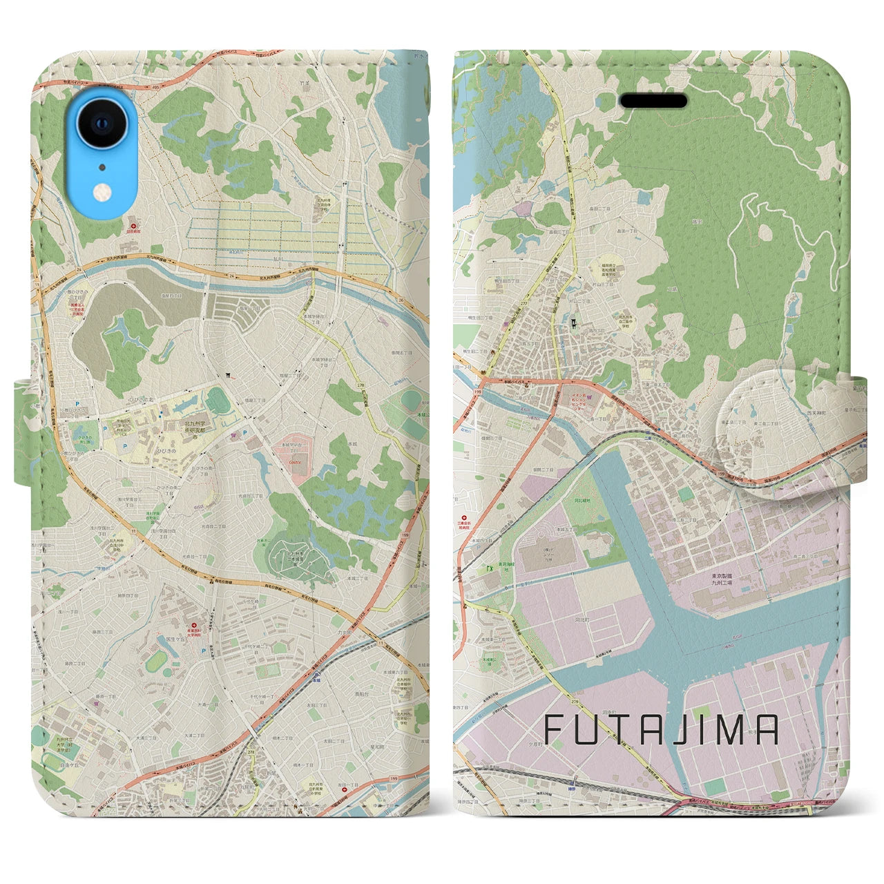 【二島】地図柄iPhoneケース（手帳両面タイプ・ナチュラル）iPhone XR 用