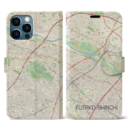 【二子新地（神奈川県）】地図柄iPhoneケース（手帳タイプ）ナチュラル・iPhone 12 / 12 Pro 用