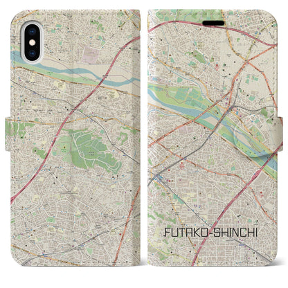 【二子新地（神奈川県）】地図柄iPhoneケース（手帳タイプ）ナチュラル・iPhone XS Max 用