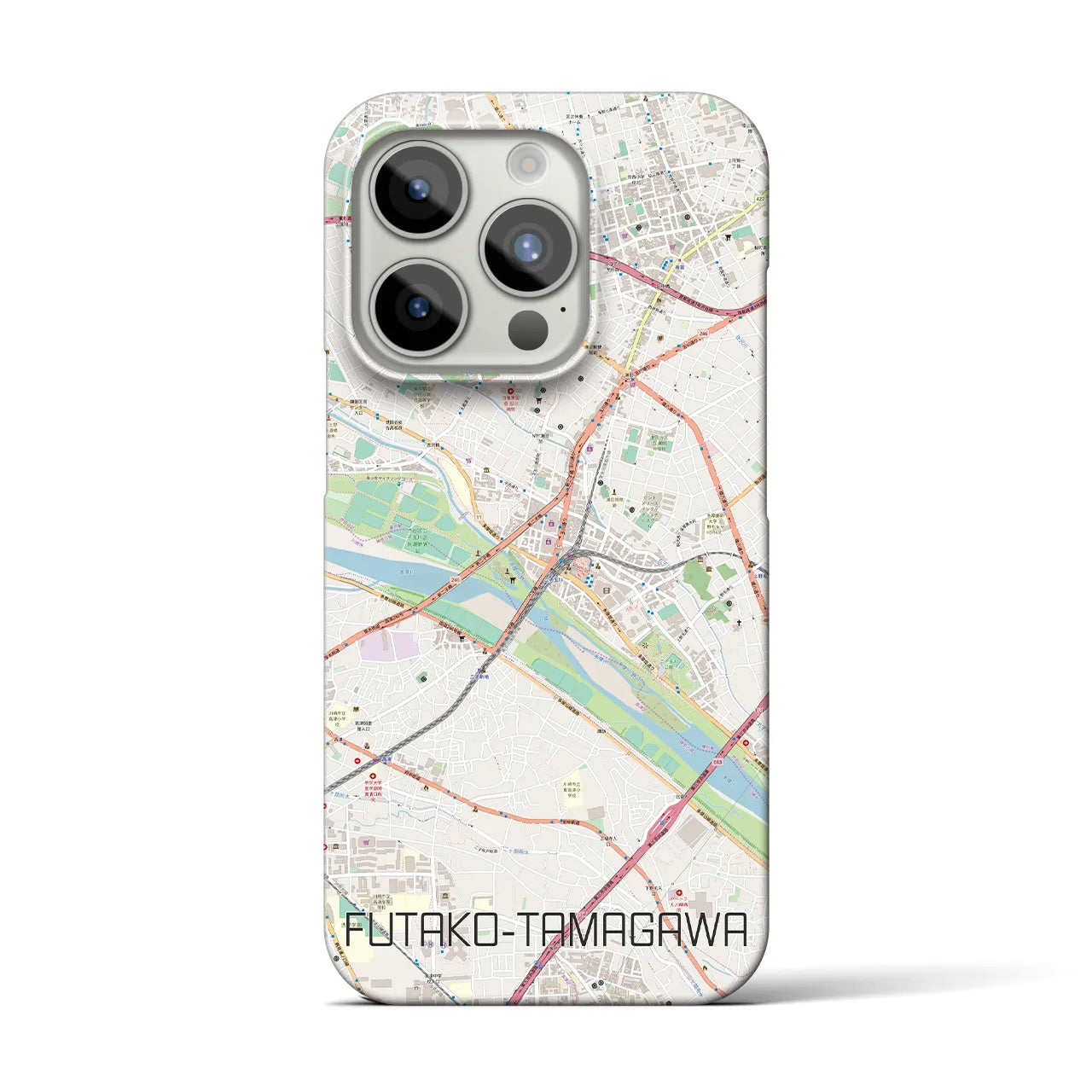 【二子玉川】地図柄iPhoneケース（バックカバータイプ・ナチュラル）iPhone 15 Pro 用