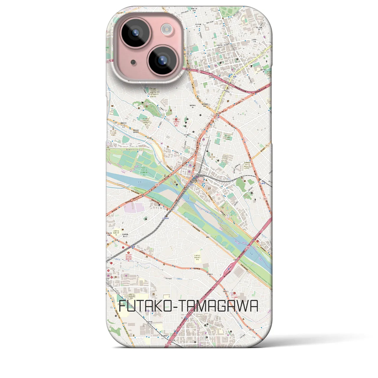 【二子玉川】地図柄iPhoneケース（バックカバータイプ・ナチュラル）iPhone 15 Plus 用