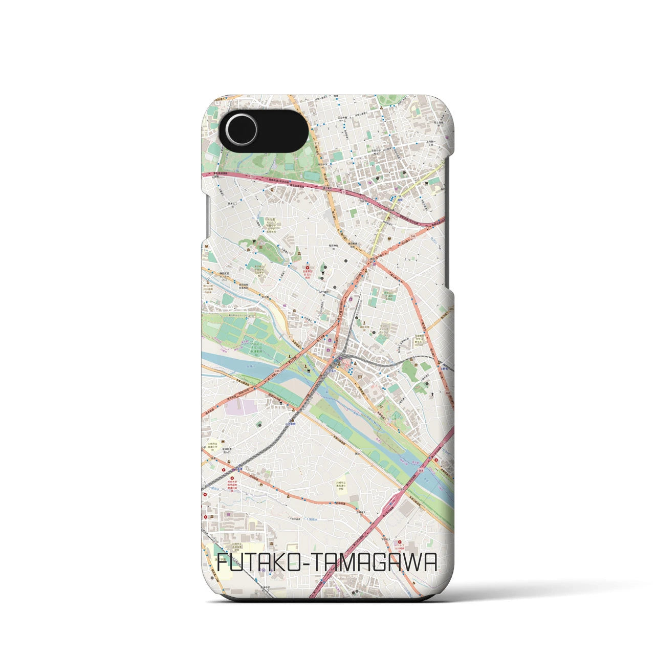 【二子玉川】地図柄iPhoneケース（バックカバータイプ・ナチュラル）iPhone SE（第3 / 第2世代） / 8 / 7 / 6s / 6 用