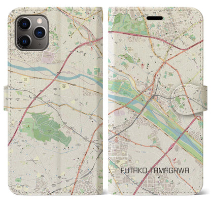 【二子玉川（東京都）】地図柄iPhoneケース（手帳タイプ）ナチュラル・iPhone 11 Pro Max 用