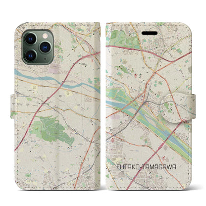 【二子玉川（東京都）】地図柄iPhoneケース（手帳タイプ）ナチュラル・iPhone 11 Pro 用