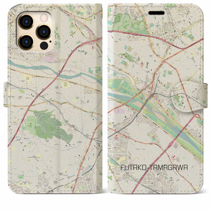 【二子玉川（東京都）】地図柄iPhoneケース（手帳タイプ）ナチュラル・iPhone 12 Pro Max 用