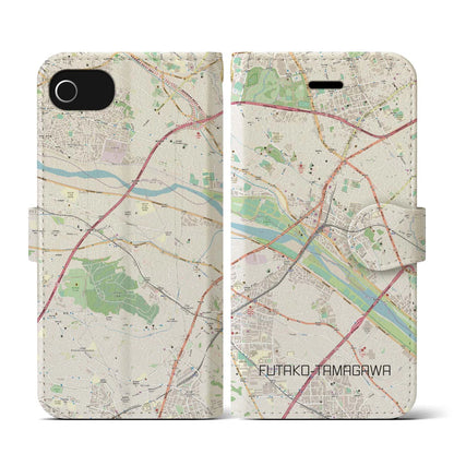 【二子玉川（東京都）】地図柄iPhoneケース（手帳タイプ）ナチュラル・iPhone SE（第3 / 第2世代） / 8 / 7 / 6s / 6 用