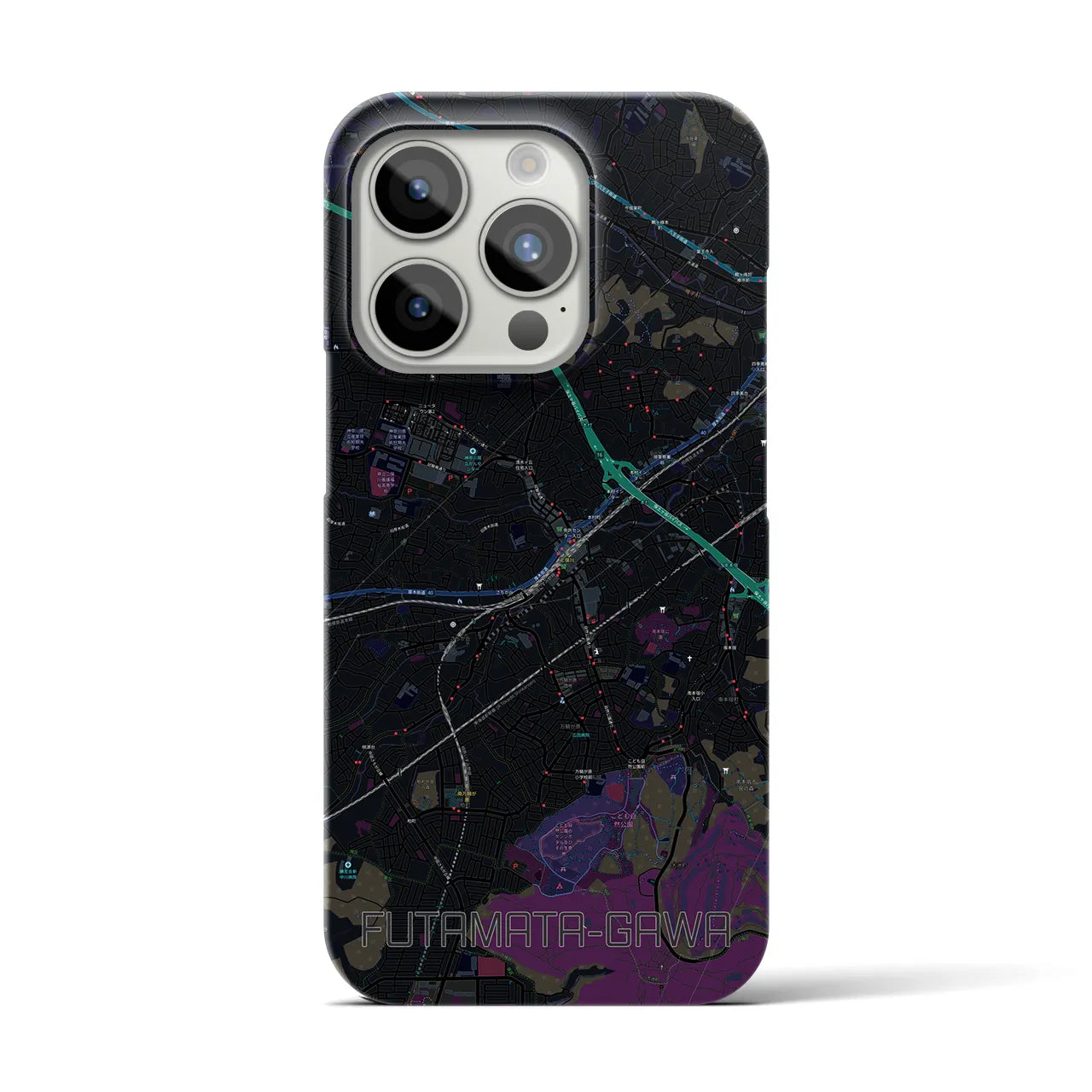 【二俣川】地図柄iPhoneケース（バックカバータイプ・ブラック）iPhone 15 Pro 用