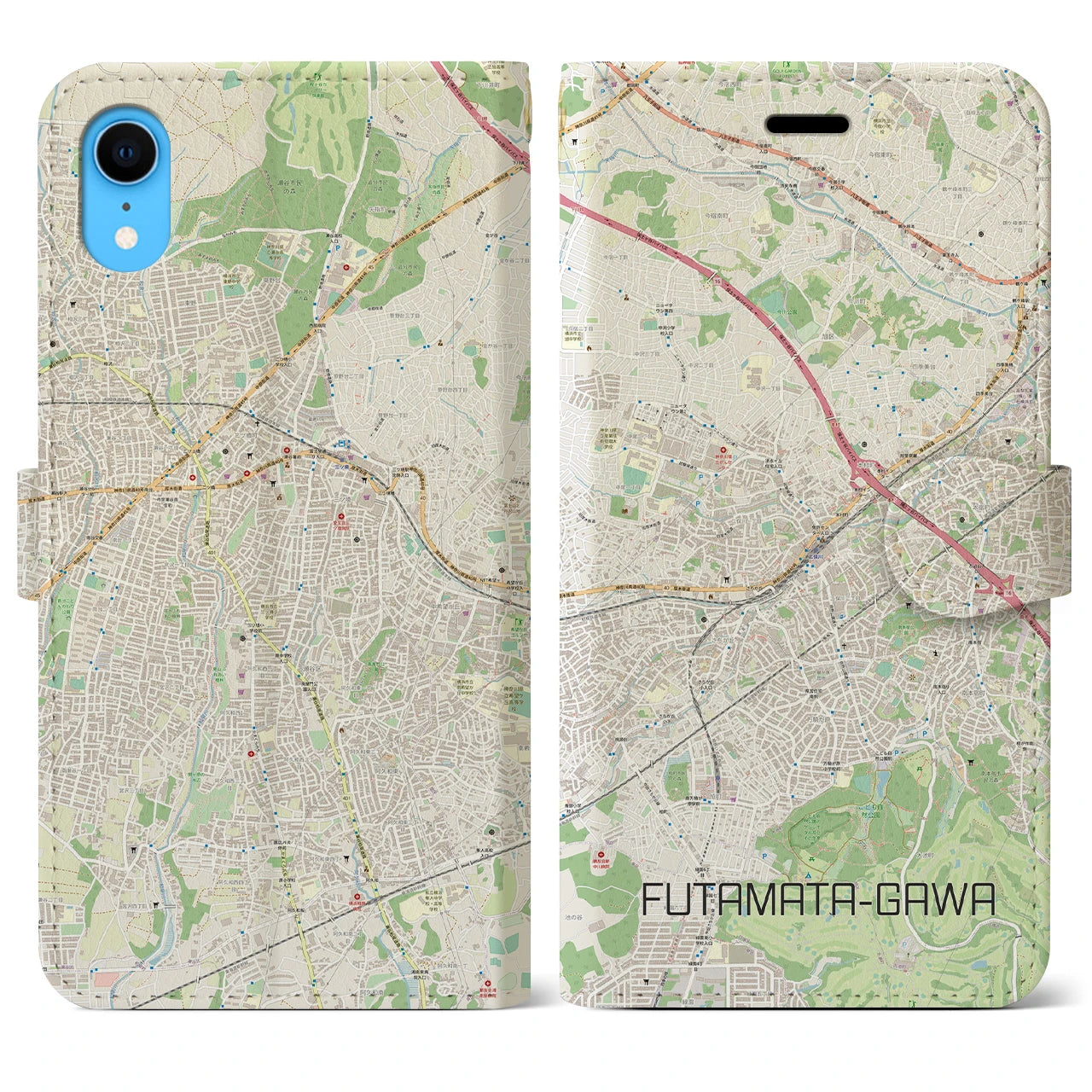 【二俣川】地図柄iPhoneケース（手帳両面タイプ・ナチュラル）iPhone XR 用