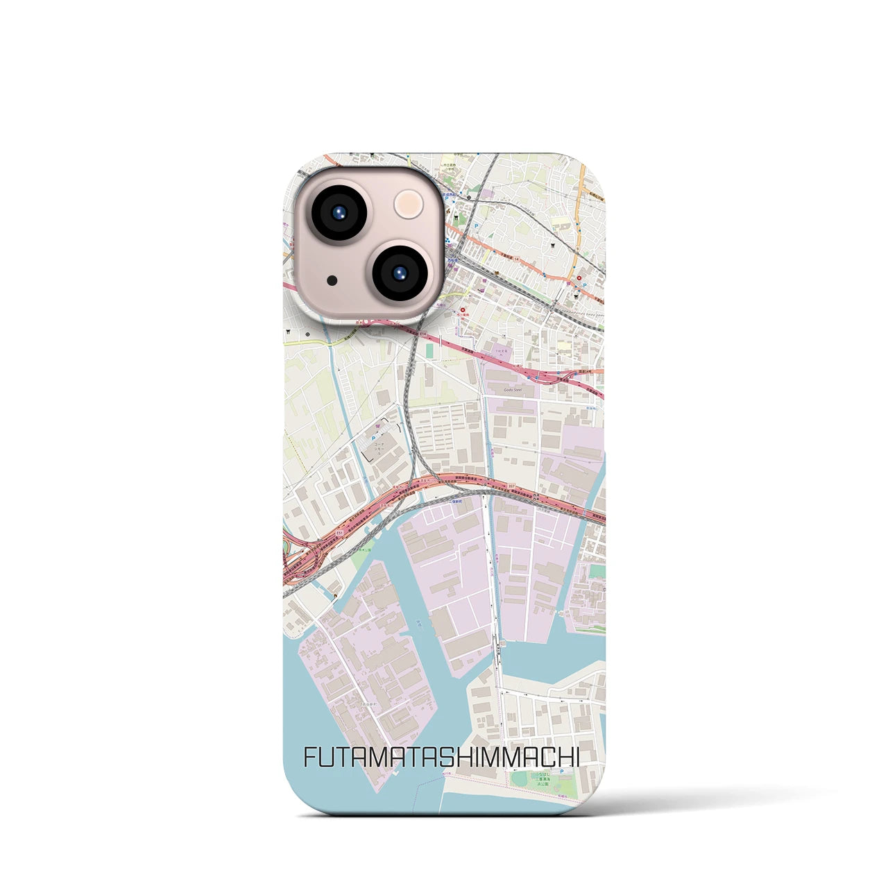 【二俣新町】地図柄iPhoneケース（バックカバータイプ・ナチュラル）iPhone 13 mini 用