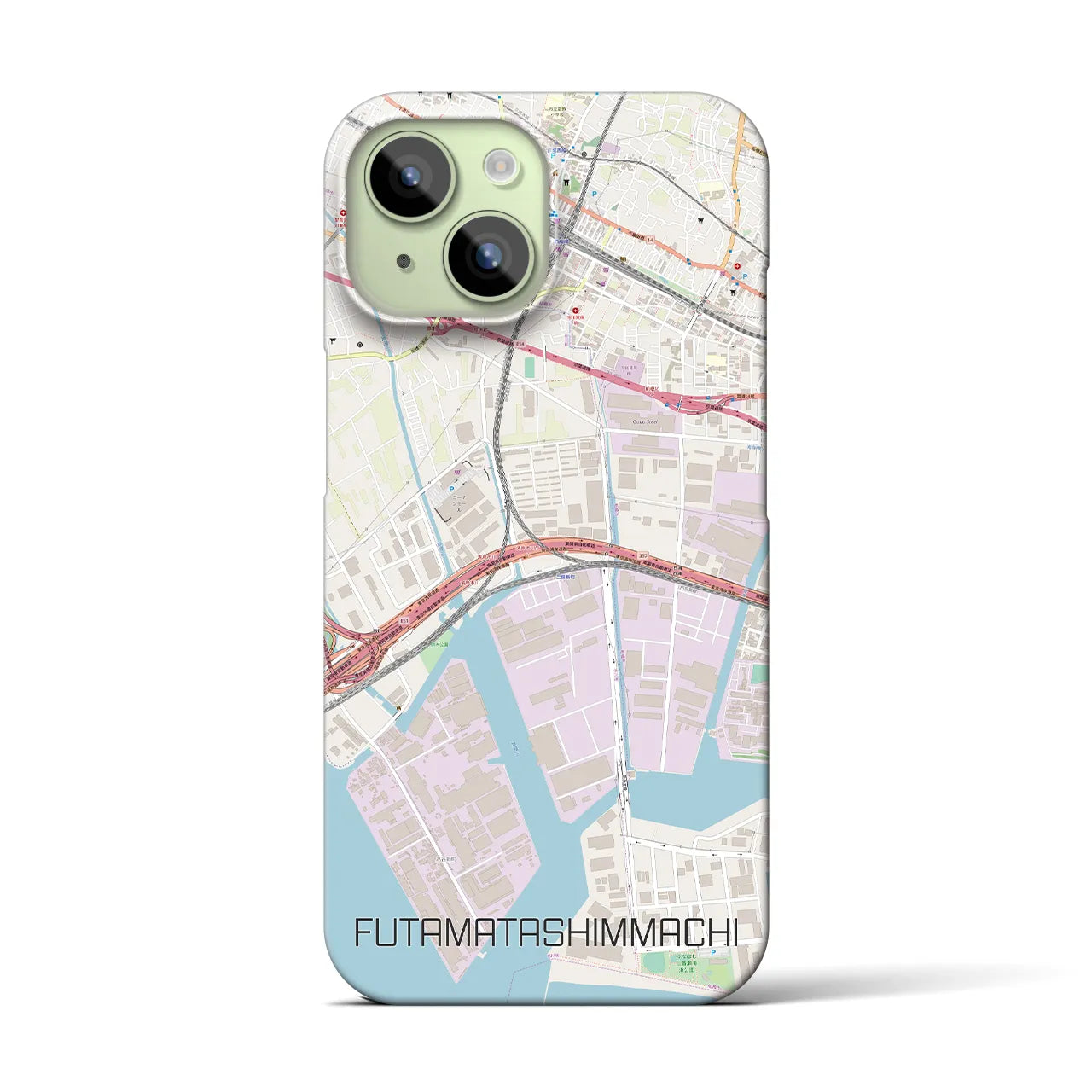 【二俣新町】地図柄iPhoneケース（バックカバータイプ・ナチュラル）iPhone 15 用