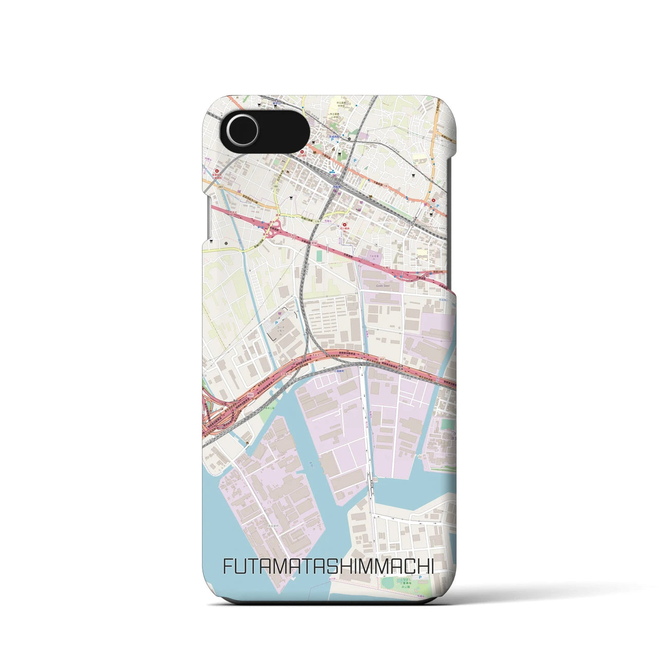 【二俣新町】地図柄iPhoneケース（バックカバータイプ・ナチュラル）iPhone SE（第3 / 第2世代） / 8 / 7 / 6s / 6 用