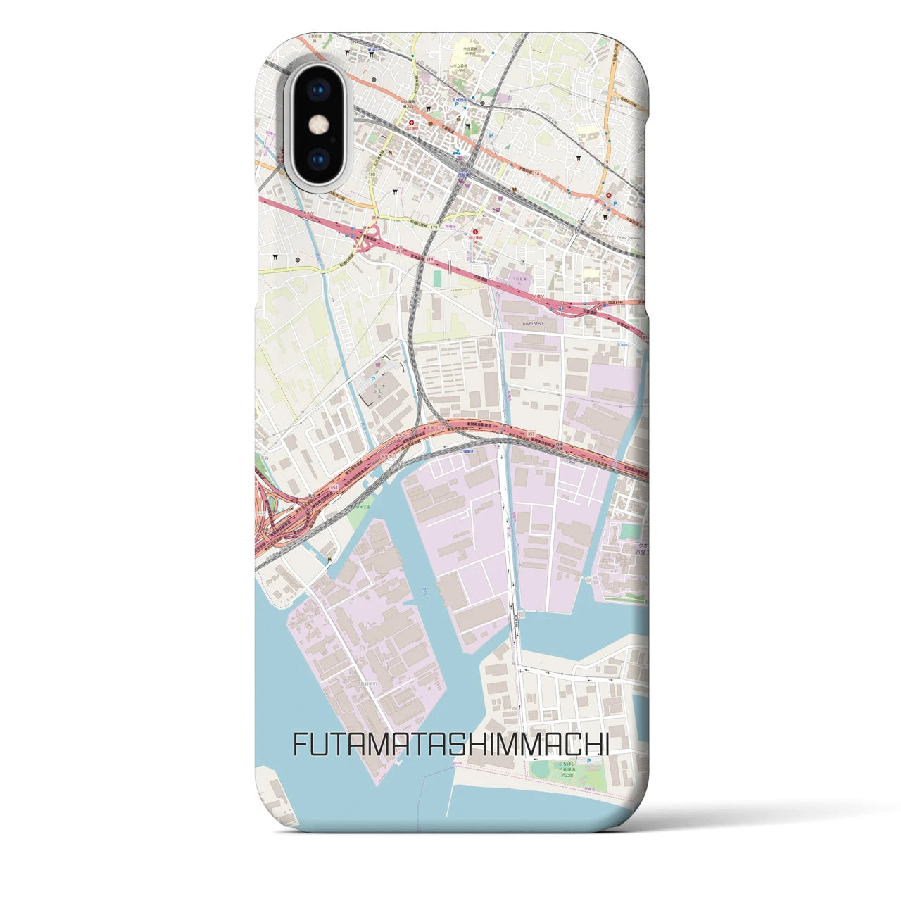 【二俣新町】地図柄iPhoneケース（バックカバータイプ・ナチュラル）iPhone XS Max 用
