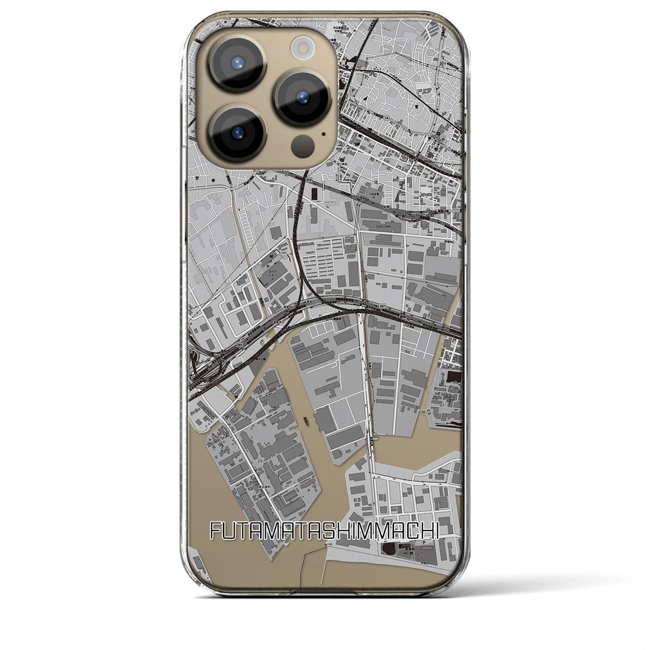 【二俣新町】地図柄iPhoneケース（クリアタイプ・モノトーン）iPhone 14 Pro Max 用