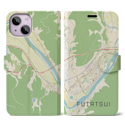 【二ツ井（秋田県）】地図柄iPhoneケース（手帳タイプ）ナチュラル・iPhone 14 用