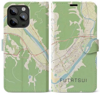 【二ツ井（秋田県）】地図柄iPhoneケース（手帳タイプ）ナチュラル・iPhone 15 Pro Max 用