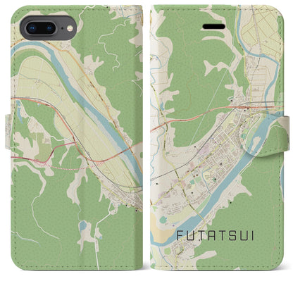 【二ツ井（秋田県）】地図柄iPhoneケース（手帳タイプ）ナチュラル・iPhone 8Plus /7Plus / 6sPlus / 6Plus 用