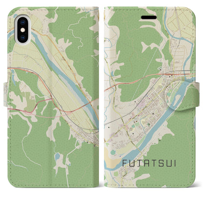 【二ツ井（秋田県）】地図柄iPhoneケース（手帳タイプ）ナチュラル・iPhone XS Max 用