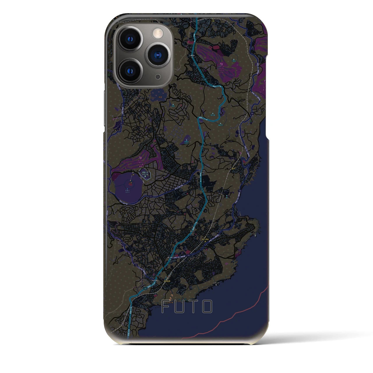 【富戸】地図柄iPhoneケース（バックカバータイプ・ブラック）iPhone 11 Pro Max 用