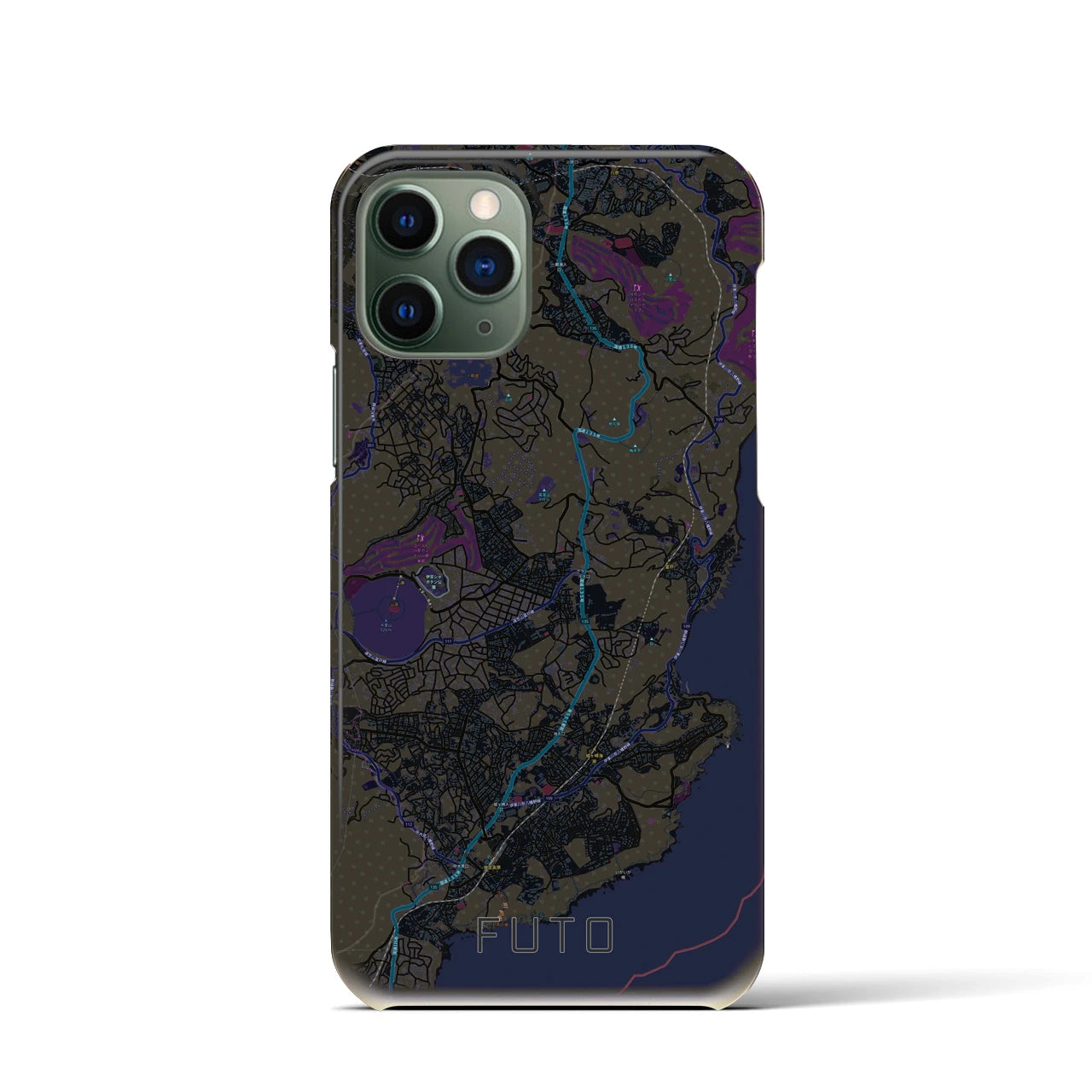 【富戸】地図柄iPhoneケース（バックカバータイプ・ブラック）iPhone 11 Pro 用