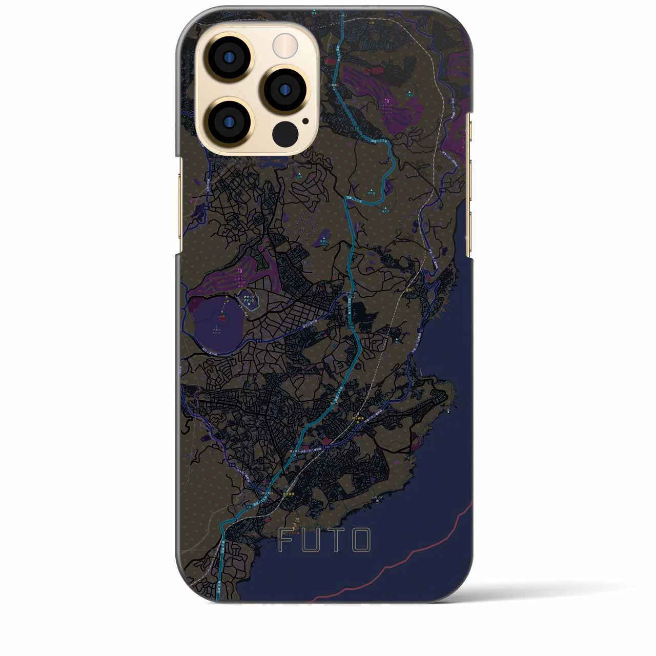 【富戸】地図柄iPhoneケース（バックカバータイプ・ブラック）iPhone 12 Pro Max 用