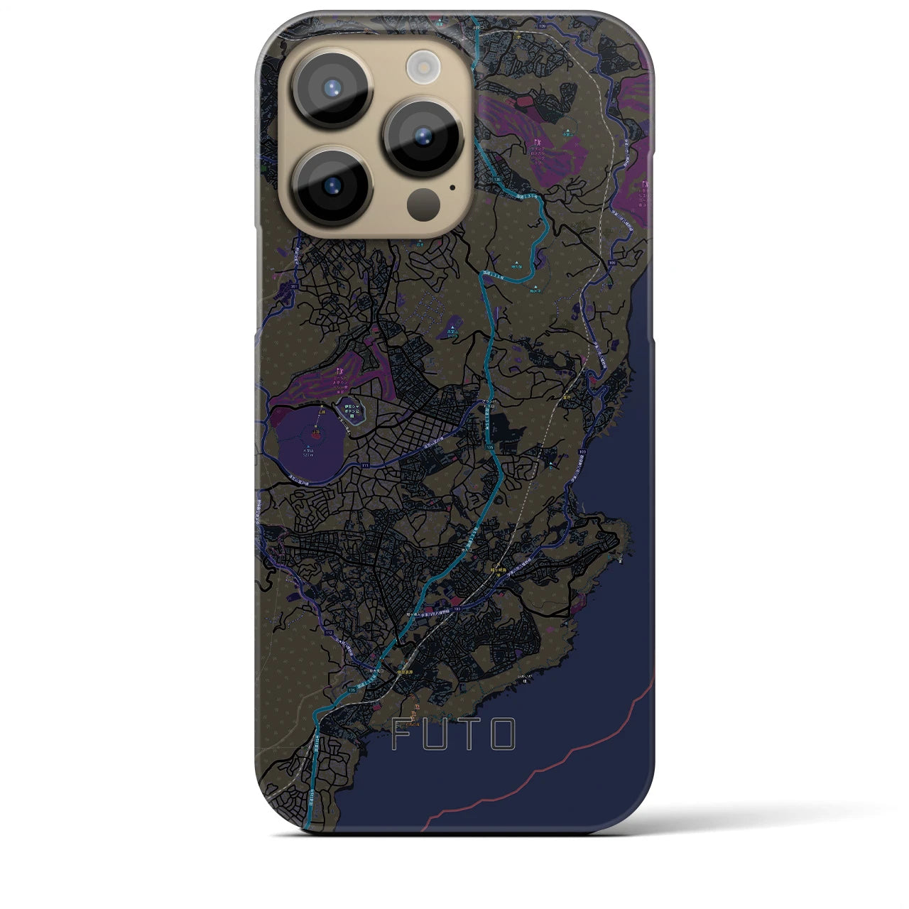 【富戸】地図柄iPhoneケース（バックカバータイプ・ブラック）iPhone 14 Pro Max 用