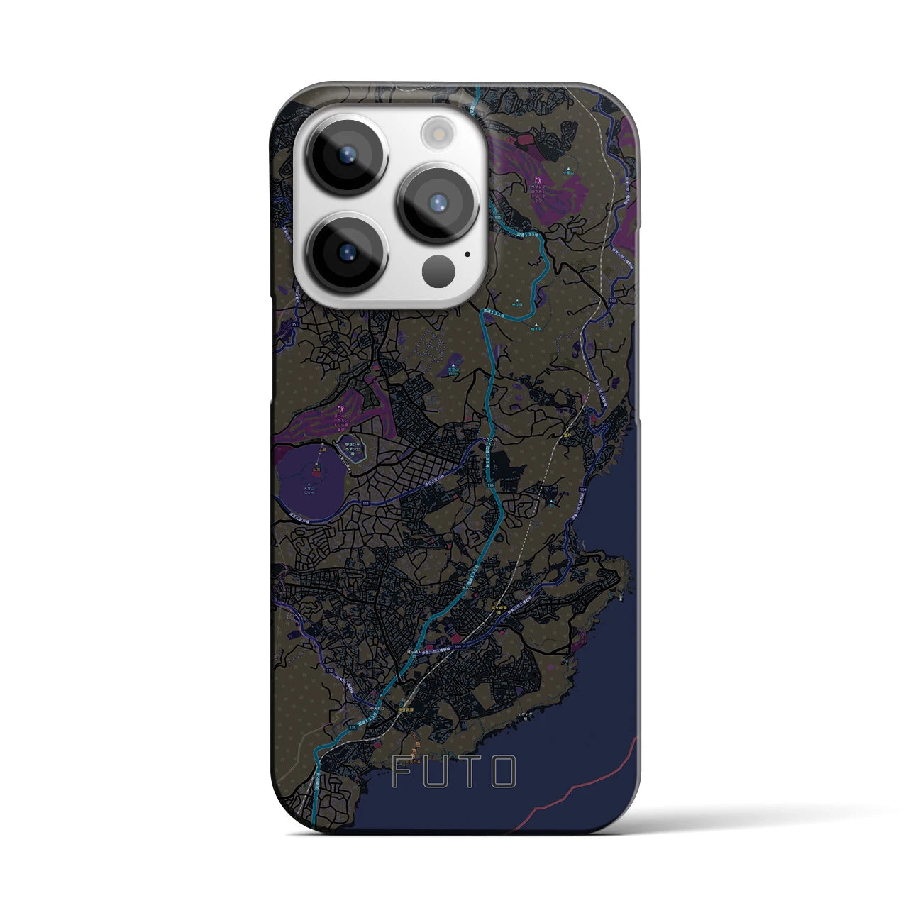 【富戸】地図柄iPhoneケース（バックカバータイプ・ブラック）iPhone 14 Pro 用