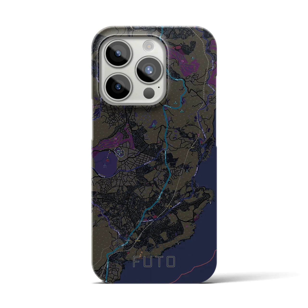 【富戸】地図柄iPhoneケース（バックカバータイプ・ブラック）iPhone 15 Pro 用