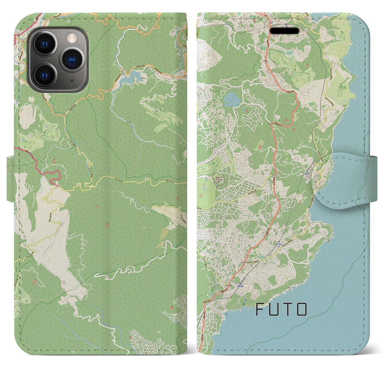 【富戸】地図柄iPhoneケース（手帳両面タイプ・ナチュラル）iPhone 11 Pro Max 用