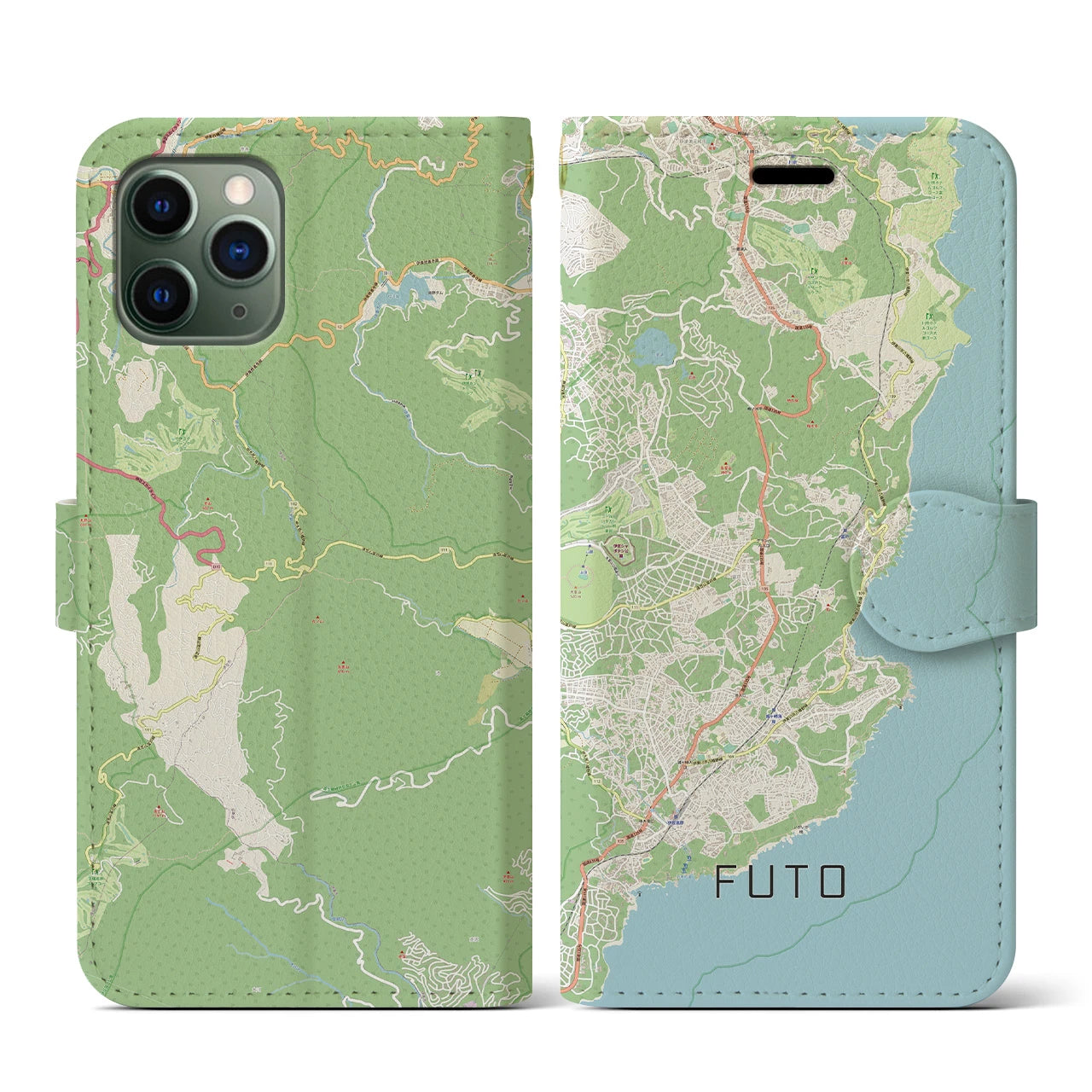 【富戸】地図柄iPhoneケース（手帳両面タイプ・ナチュラル）iPhone 11 Pro 用