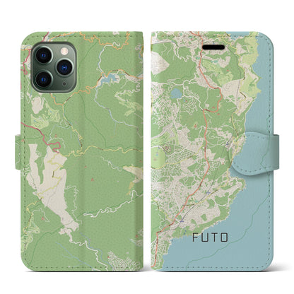 【富戸（静岡県）】地図柄iPhoneケース（手帳タイプ）ナチュラル・iPhone 11 Pro 用