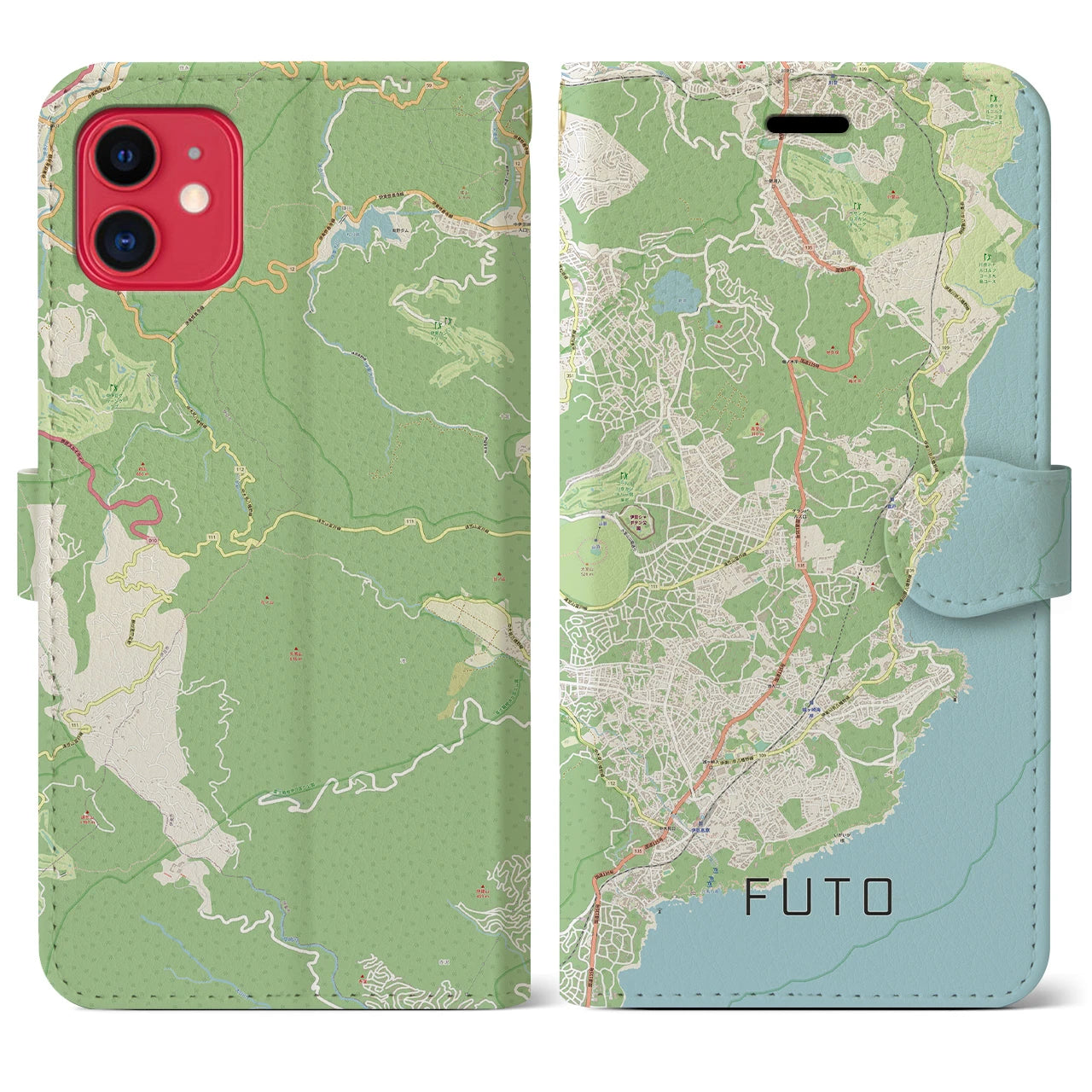 【富戸】地図柄iPhoneケース（手帳両面タイプ・ナチュラル）iPhone 11 用