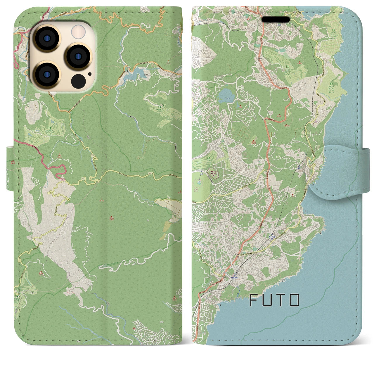 【富戸】地図柄iPhoneケース（手帳両面タイプ・ナチュラル）iPhone 12 Pro Max 用